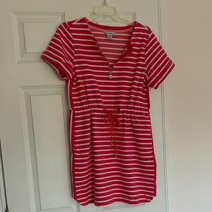 Tommy Bahama Red and White Striped Zip-Up Mini Dress